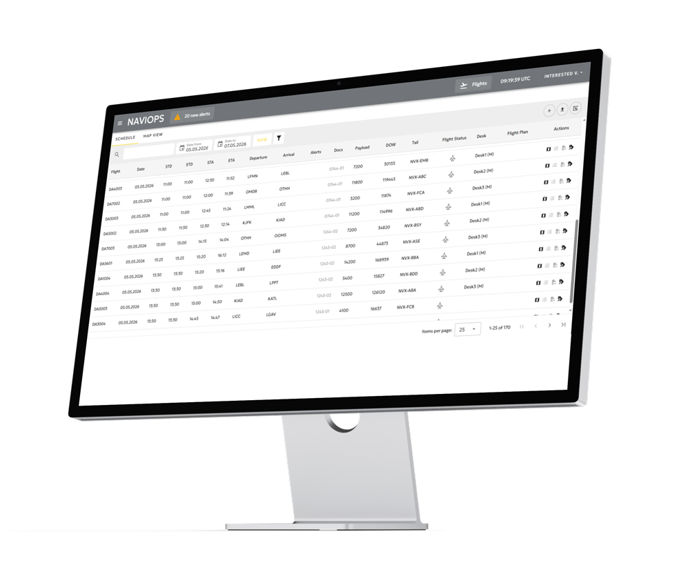 NaviOps flights schedule table